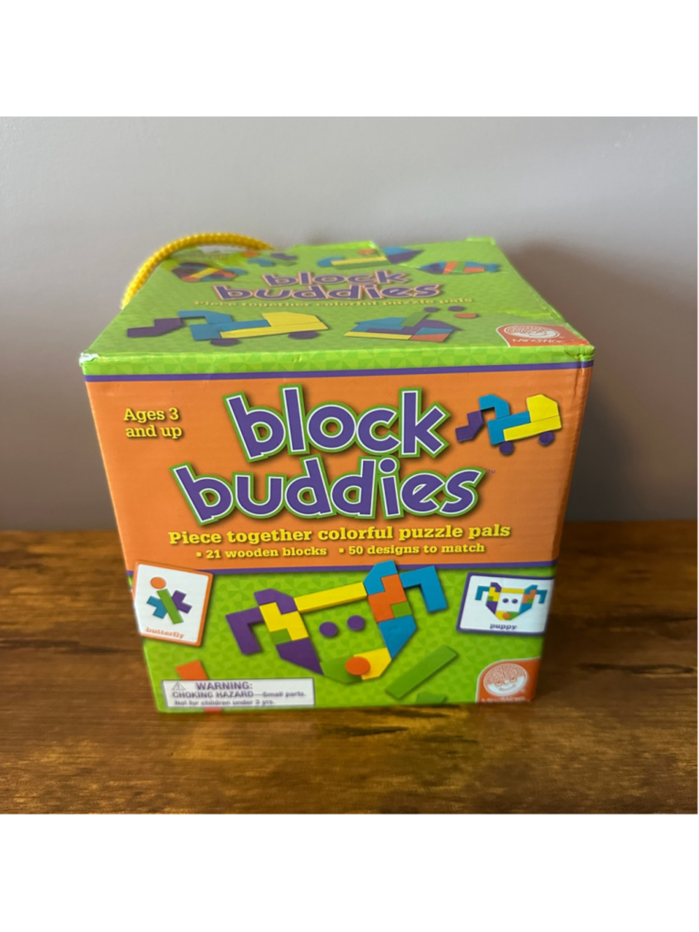 MindWare Block Buddies Wooden Building Set 21 Blocks 50 Puzzle Cards